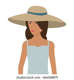 flat design woman with sunhat icon vector illustration