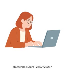 Flat Design Woman Working on Laptop – Freelance, Online Learning, or Remote Work Illustration