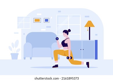Flat design of woman workout at home. Illustration for websites, landing pages, mobile applications, posters and banners. Trendy flat vector illustration
