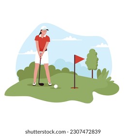 Flat design of women playing golf. Illustration for website, landing page, mobile app, poster and banner. Trendy flat vector illustration