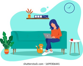 Flat design of women work from home illustration