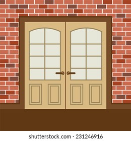 Flat Design Wooden Double Doors Vector Illustration