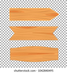 Flat design of wooden road sign. Wood empty signboard, plank and plaque isolated on transparent backgrond. Vector illustration