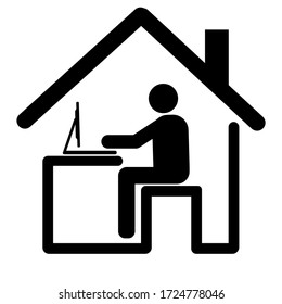 Flat Design For Work From Home Icon. Comprised Of People, Desks, Chairs, Notebooks, Sign,symbol,vector
