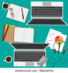 Flat design work space,concept for business meeting,education,web design.Vector illustration.