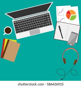 Flat design work space,concept for business meeting,education,web design.Vector illustration.