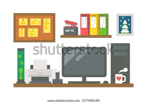 Flat Design Working Desk Decor Illustration Royalty Free Stock Image