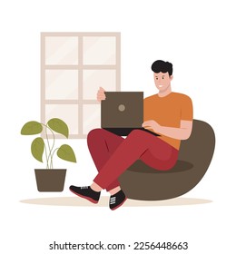 Flaches Design der Arbeit zu Hause. Illustration für Website, Landing Page, mobile App, Poster und Banner. Trendflache Vektorgrafik