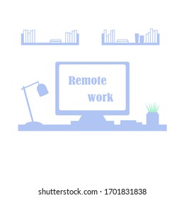 Flat design of working place, remote work. Home office design, working space. Freelance, vector illustration.