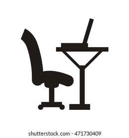 flat design workplace desk chair and computer icon vector illustration