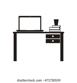 flat design workplace desk lamp and computer icon vector illustration