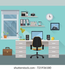Flat design workplace. File is in eps10 format.