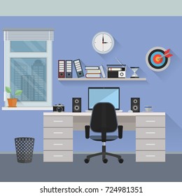 Flat design workplace. File is in eps10 format. 