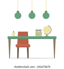Flat Design Workplace Isolated On White Vector Illustration