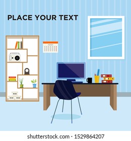 flat design workplace, office vector