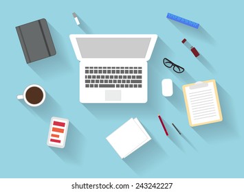 Flat design of workspace with devices