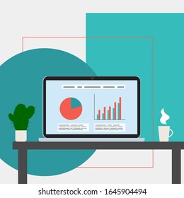 Flat design of workspace in trendy colors vector illustration