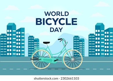 flat design world bicycle day background design vector
