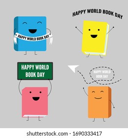 diseño plano libro mundial libro día pancarta azul anaranjado color rosa libro y colección de fondo gris