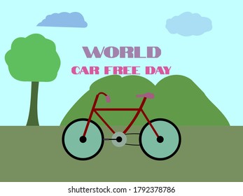 Flat design world car free day with bike