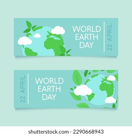 Diseño plano. Cartel del Día Mundial de la Tierra. Tierra con nubes en un fondo azul.
