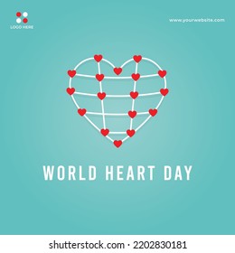Flat design world heart day social media banner background concept