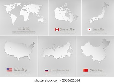 Flat design world map with different countries. Countries collection. Vector