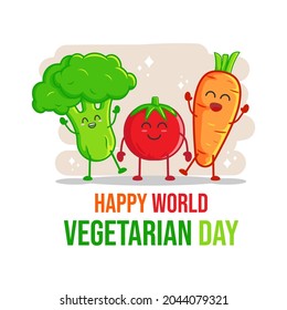 Flat design of world vegetarian day vector illustration. Vegetables vector illustration. Carrot, broccoli, tomato cartoon vector.