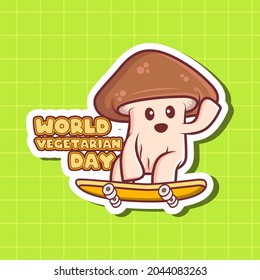 Flat design of world vegetarian day vector illustration. Vegetables vector illustration. Mushroom vector character.