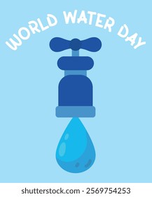 Flat Design World Water Day Illustration with Tap and Water Drop