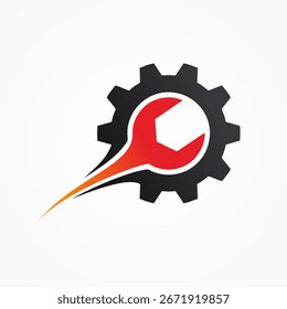 Flat Design of Wrench Logo in red and grey color