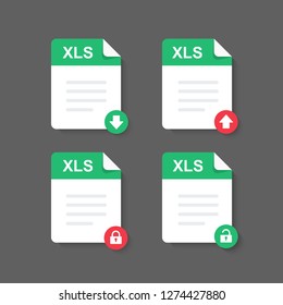 Flat design with XLS files download document,icon,symbol set, vector design element illustration
