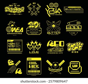 Flat design y2k stickers t-shirt design and tattoos design