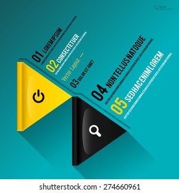 Flat design as yellow and black triangles with sample texts. Vector page layout.