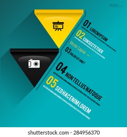 Flat design as yellow and black triangles with sample texts. Vector page layout.