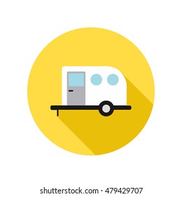 flat design yellow circle with white trailer icon on it