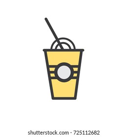 Flat design yellow coffee or tea paper or plastic cup. Vector illustration.