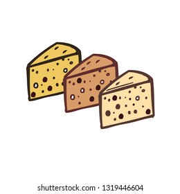 Flat design yellow color three slices of cheese. Vector illustration