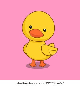 Flat Design Yellow Duck Cartoon Illustration