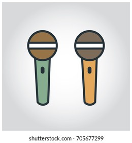 Flat design yellow and orange color microphone singing songs. Vector illustration.