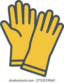 Flat design yellow rubber cleaning gloves vector icon for household chores, hygiene, and protective tasks.