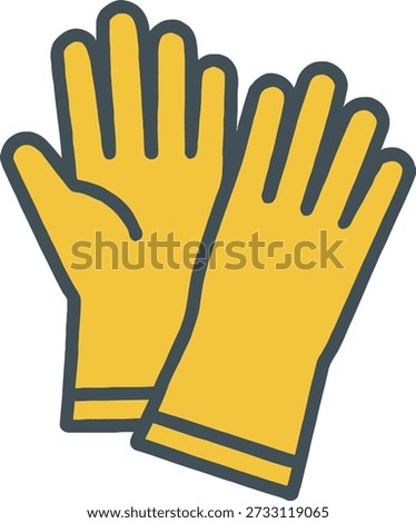 Flat design yellow rubber cleaning gloves vector icon for household chores, hygiene, and protective tasks.