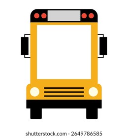 Flat design yellow school bus front view icon. Clipart image isolated on background.