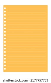 Diseño plano de papel encuadernador amarillo ligeramente anaranjado con líneas brillantes aisladas en fondo blanco. Diseño para estudiantes, imprenta, creadores de contenido, afiches, carteles, etc. Vector