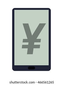 flat design yen symbol on cellphone screen icon vector illustration
