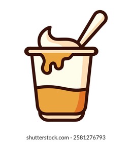 Flat design yogurt cup with spoon isolated vector illustration