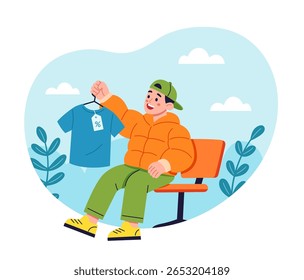 flache Design junge Mann kaufen Tuch mit Rabatt-Illustration