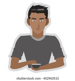 flat design young man with cellphone icon vector illustration