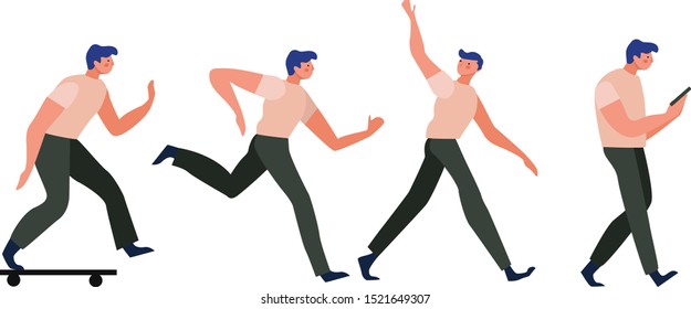 Flat design young man character to compose your scenes and animation. Various gestures and poses vector design element set. - Vector