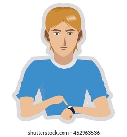 flat design young man with watch icon vector illustration